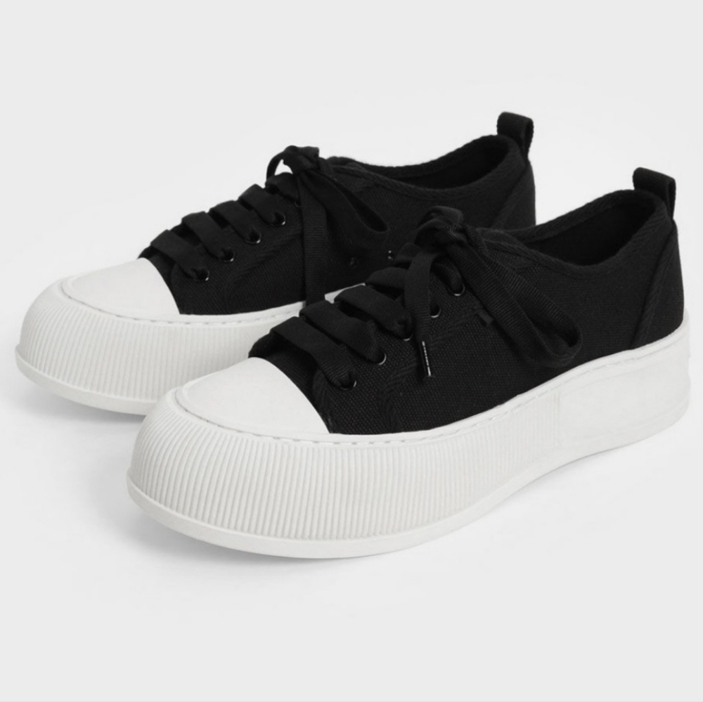 Charles & Keith Black and White Platform Shoes 8